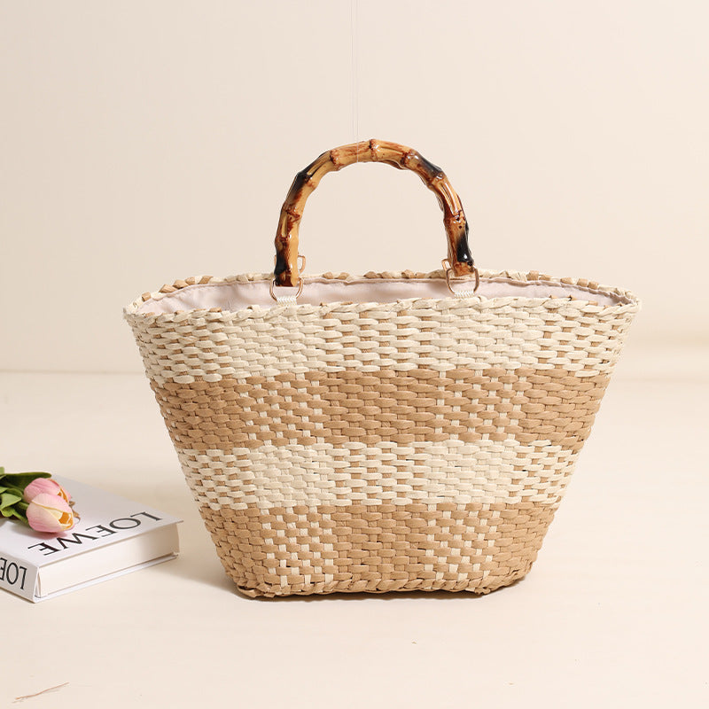 Braided bast bag with bamboo handle and decorative lining LoungeYard — product view 6