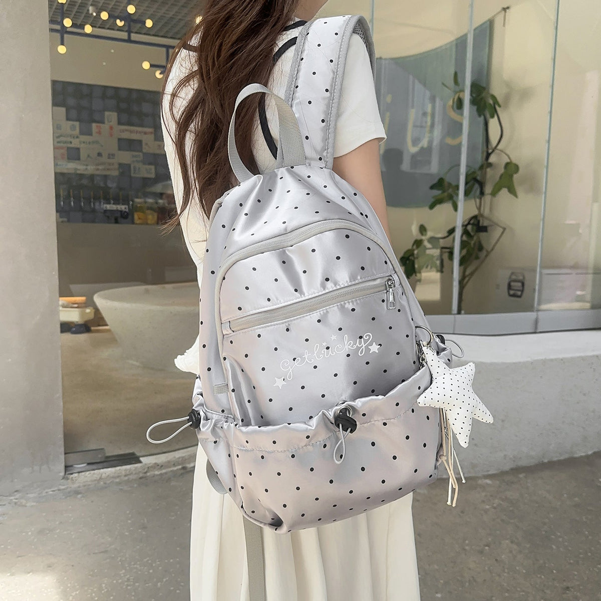 Lightweight Polka Dot Patterned Backpack LoungeYard — product view 1