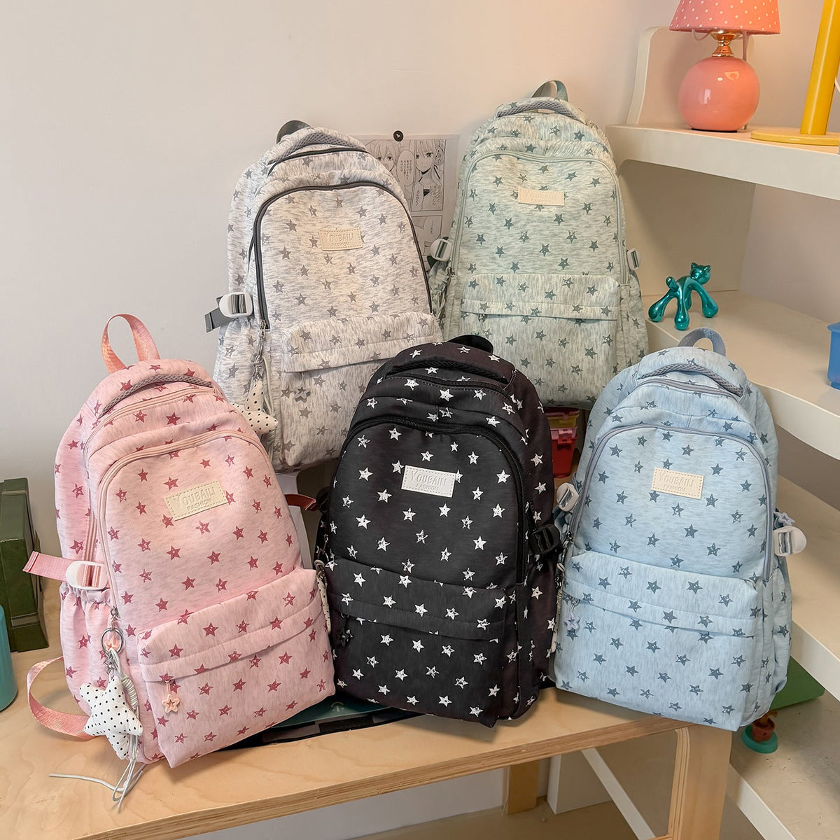 Fun Star-Printed School Backpack LoungeYard — product view 4