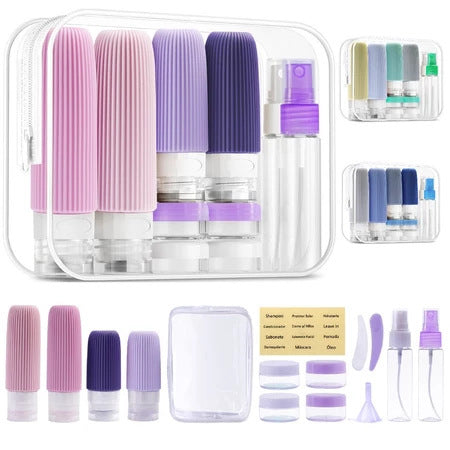 Leakproof Silicone Travel Toiletry Bottle and Jar Kit with Clear TSA Pouch LoungeYard — product view 3