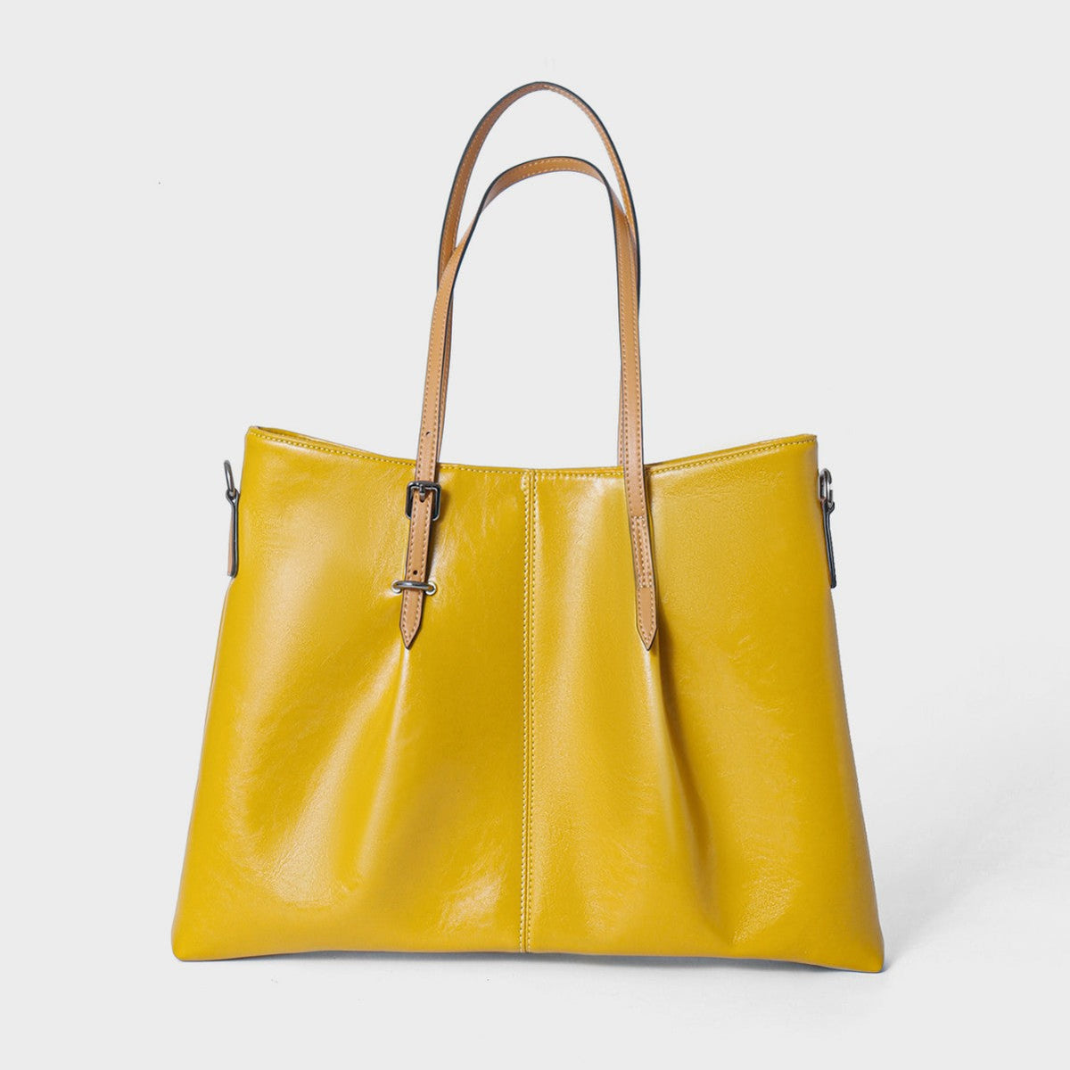 Large Glossy Leather Tote Shoulder Bag with Buckle Straps — product view 3