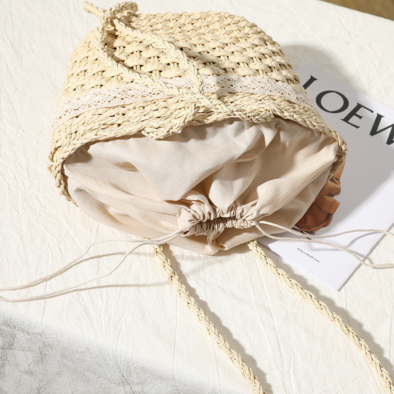 Elegant basket bag with decorative lace ribbon LoungeYard — product view 4