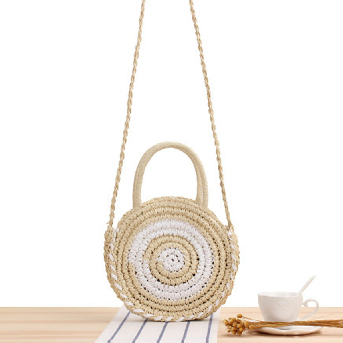 Round Bast Crossbody Bag with Spiral Design LoungeYard — product view 1
