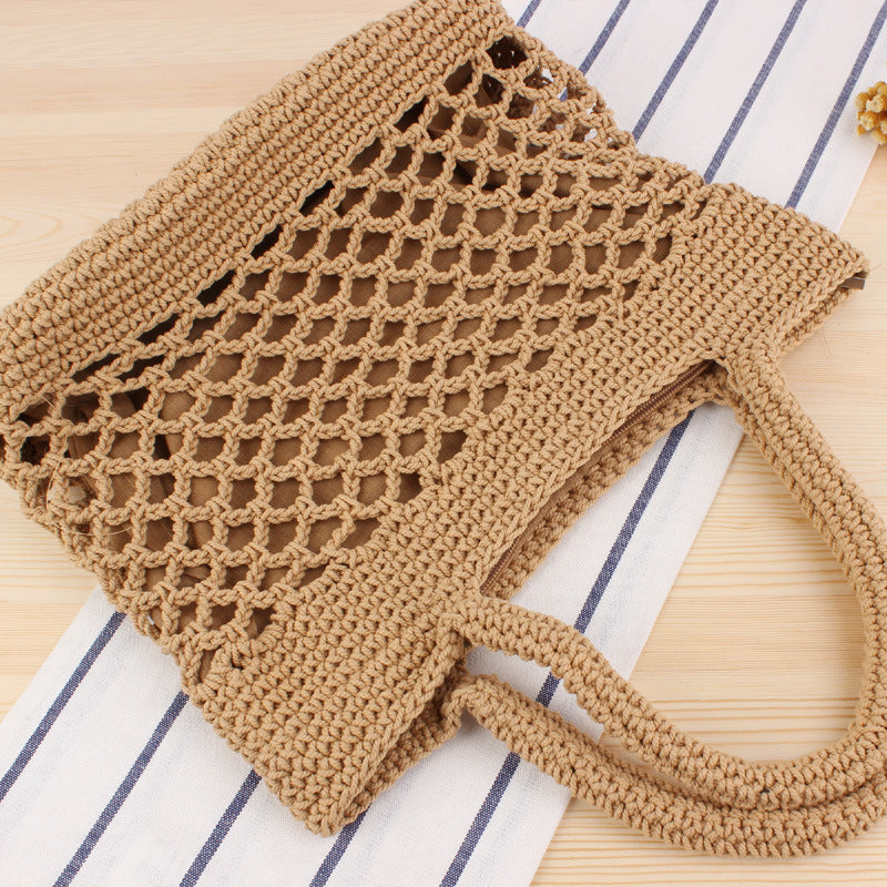 Macrame Beach Bag with Innovative Mesh Design LoungeYard — product view 2