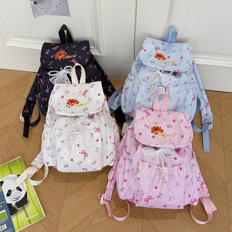 Floral-Embellished Drawstring Backpack LoungeYard — product view 4
