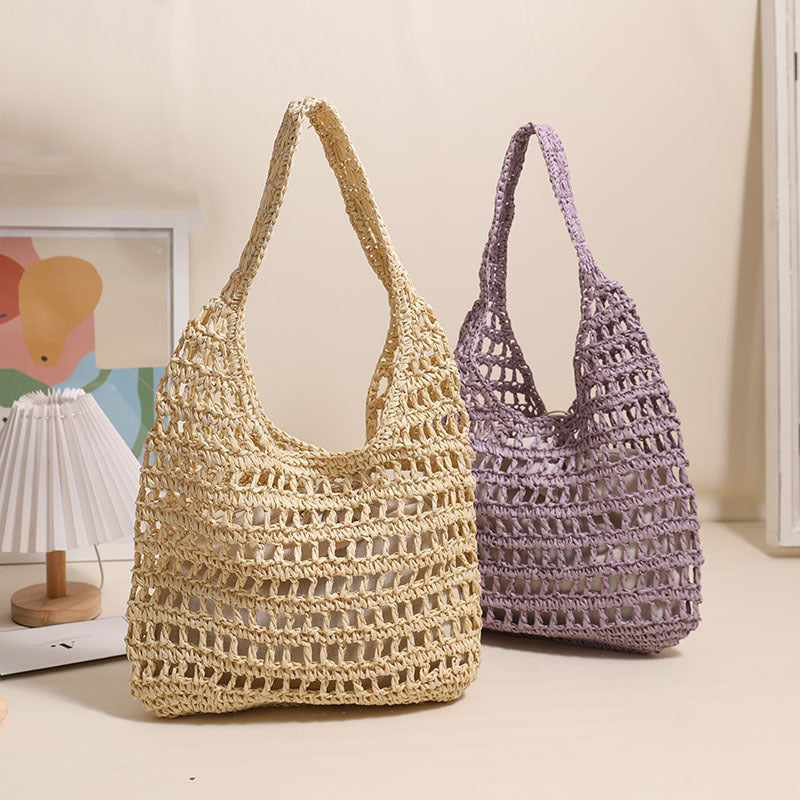 Trendy net tote bag with gathered design LoungeYard — product view 4