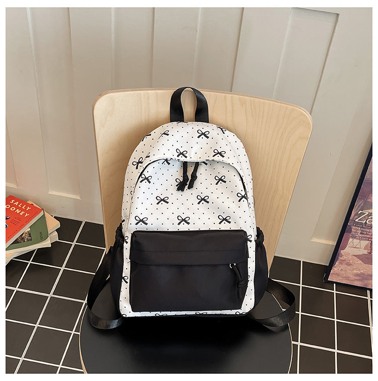 Cute everyday backpack with embroidered bows LoungeYard — product view 6