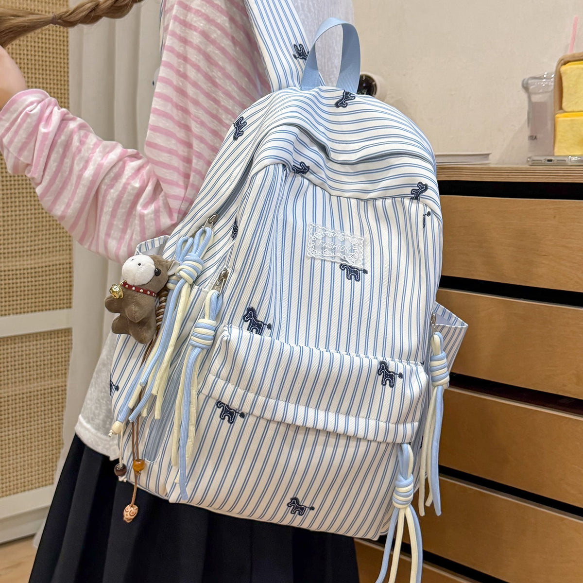 Playful Animal-Themed Striped Backpack LoungeYard — product view 3