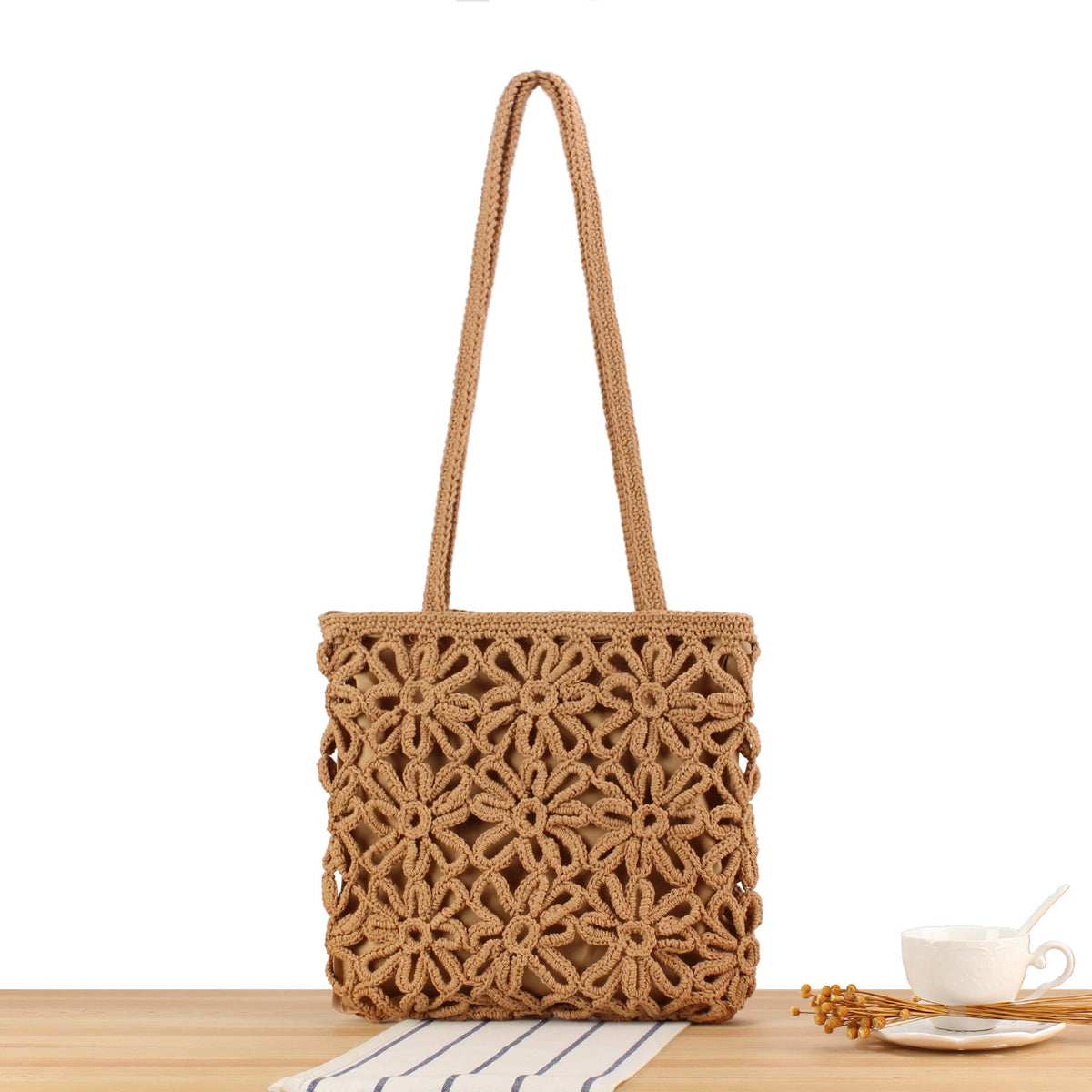 Crochet Tote Bag with Floral Patterns LoungeYard — product view 6