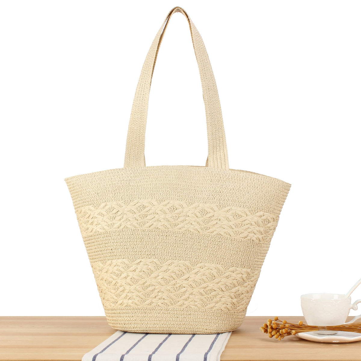 Stylish Woven Tote Bag with Elastic Shoulder Straps LoungeYard — product view 1