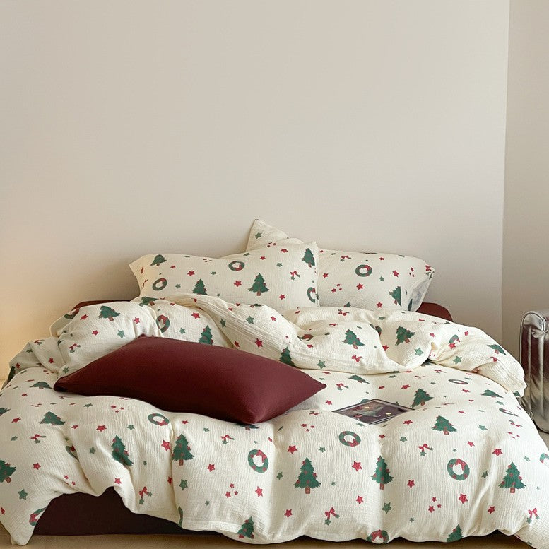 Festive cotton bedding set with crinkled structure and Christmas motif — product view 6