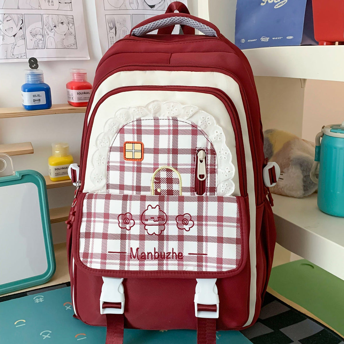 Cute Decorative Checkered School Backpack LoungeYard — product view 6