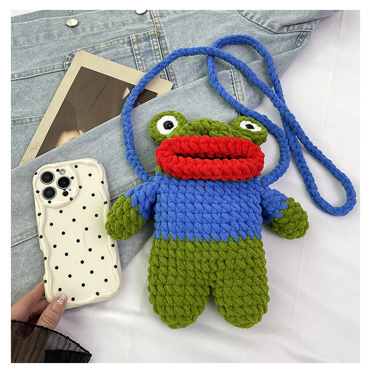 Fun Crocheted Frog-Themed Mini Backpack — product view 1