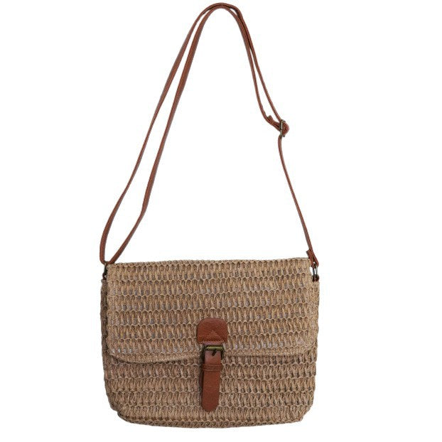 Shoulder bag made of woven natural material with adjustable leather shoulder strap LoungeYard — product view 5