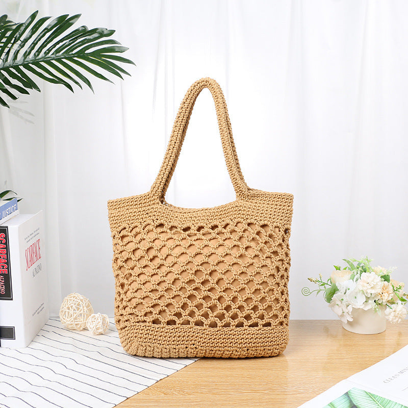 Hand-knotted tote bag with modern mesh design LoungeYard — product view 1