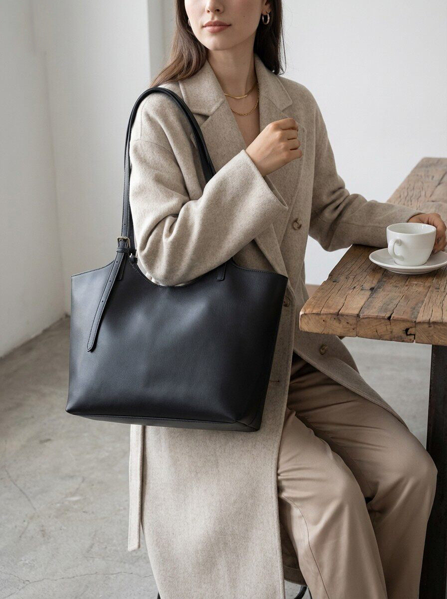 Structured Pebbled Leather Shoulder Tote — product view 6