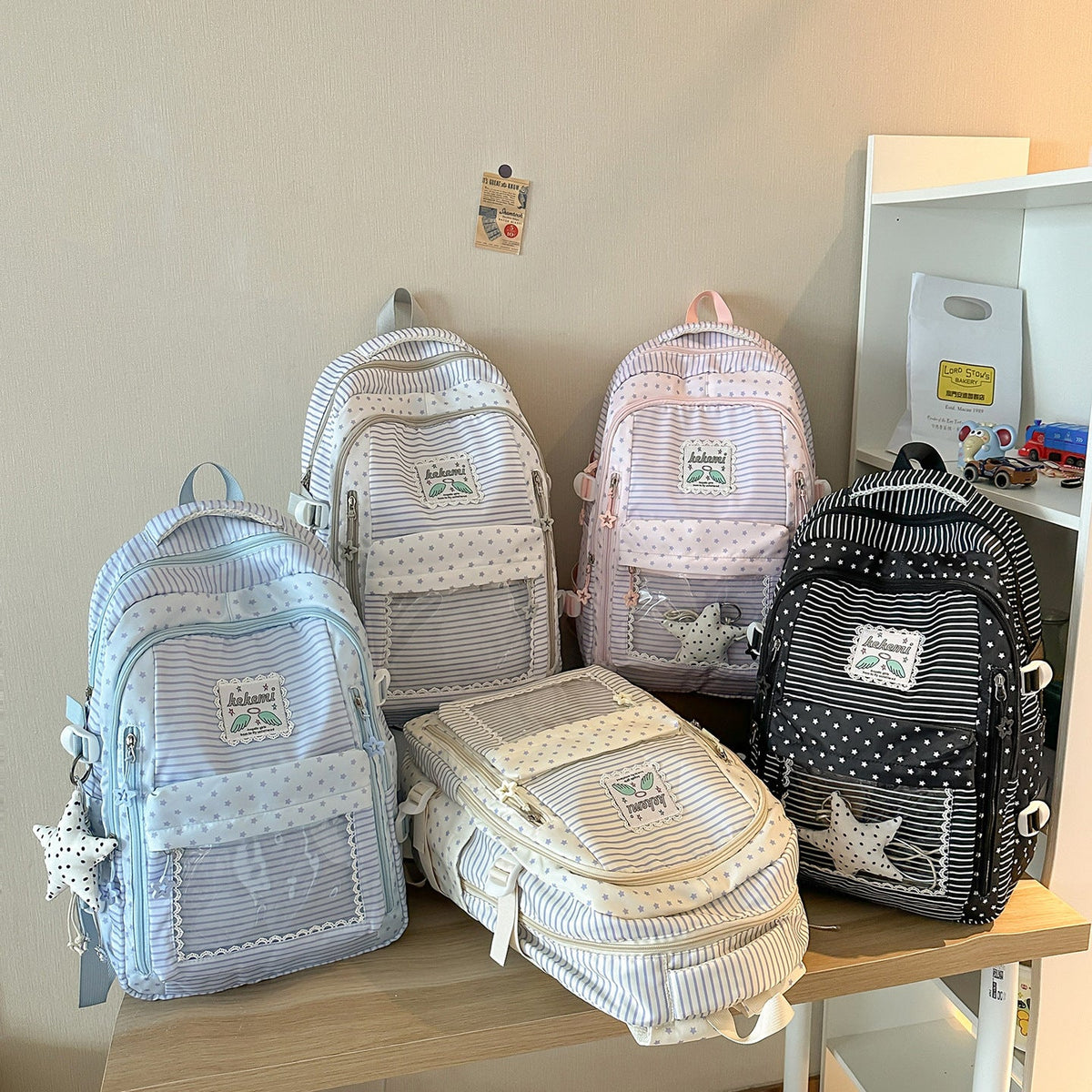 Cute Star-Patterned School Backpack LoungeYard — product view 4