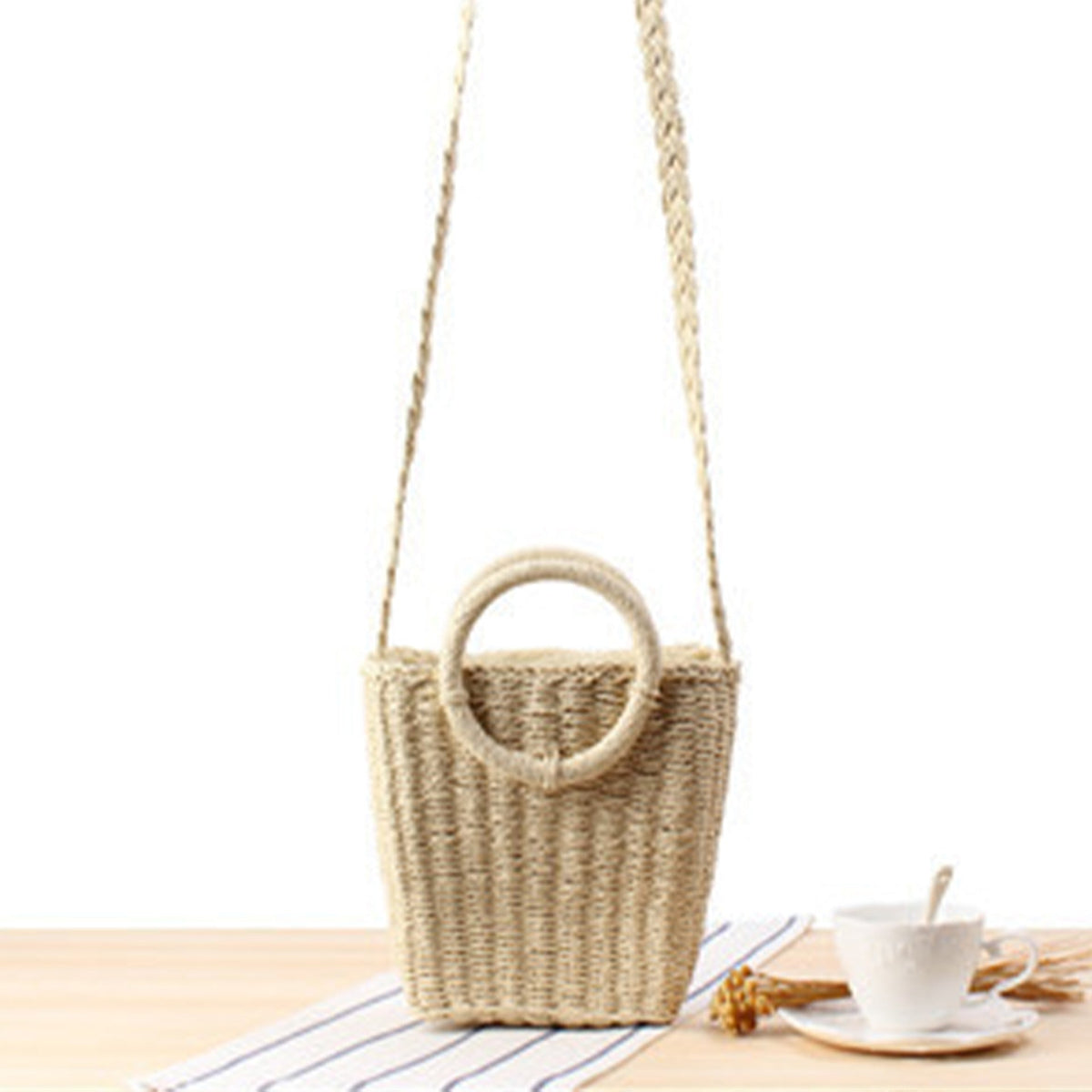Braided Bast Shoulder Bag with Round Handle LoungeYard — product view 1