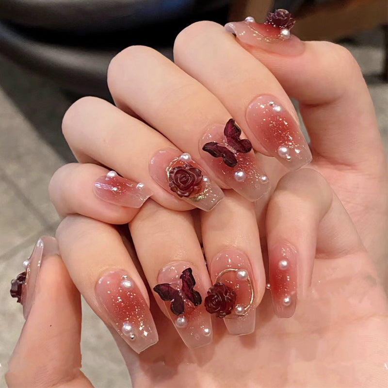 Floral Embellished Gel Nail Art Extensions — product view 1