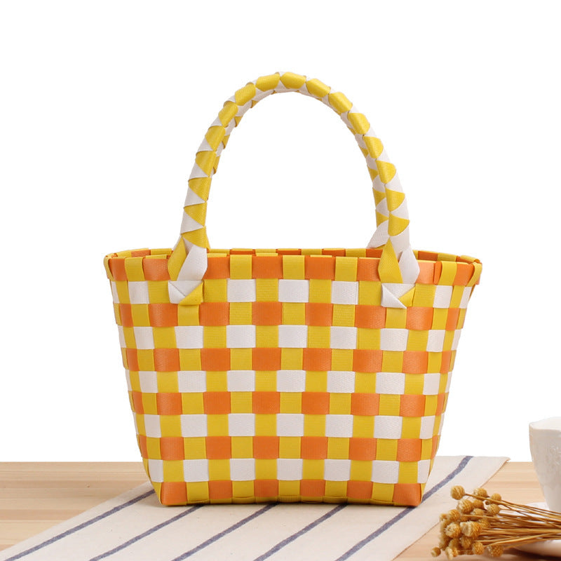 Handcrafted Tote Bag in Modern Check Pattern LoungeYard — product view 7