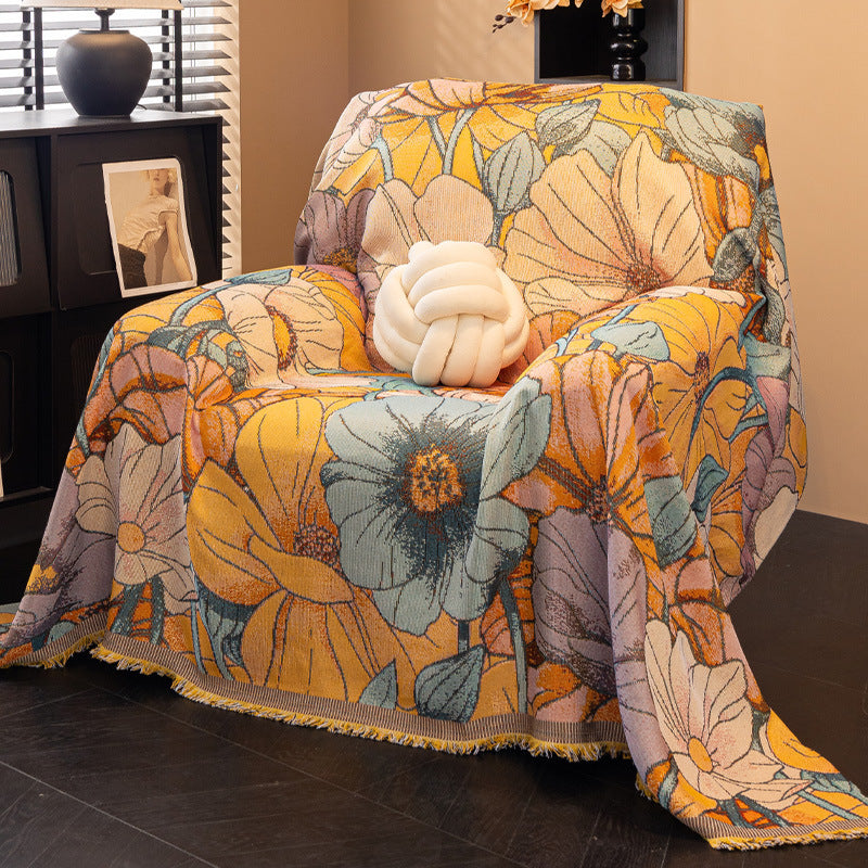 Oversized Cotton-Blend Jacquard Floral Throw Blanket with Fringed Edges LoungeYard — product view 5