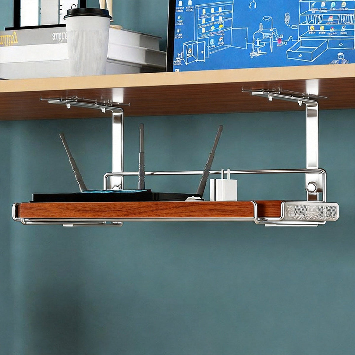 Adjustable Under-Desk Power Strip and Cable Management Tray — product view 1