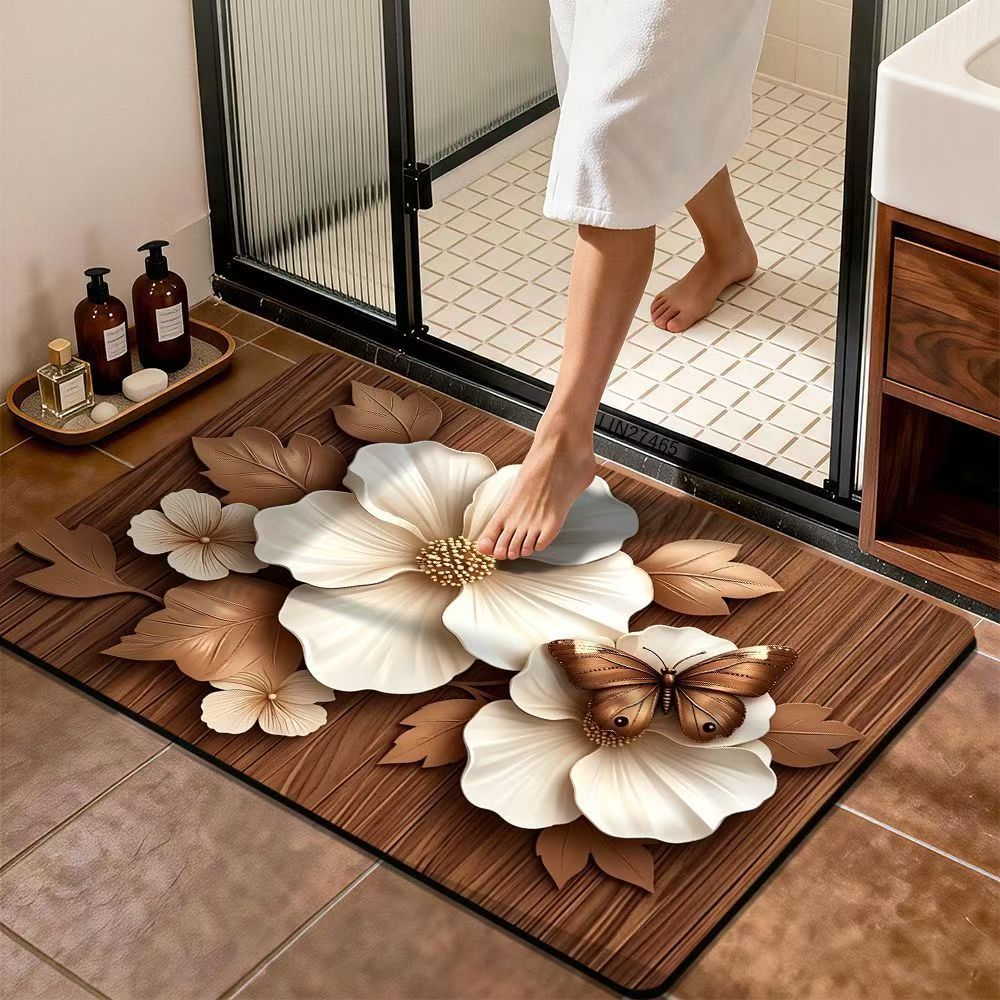 Premium Floral Design Bath Mat Bowlift — product view 6