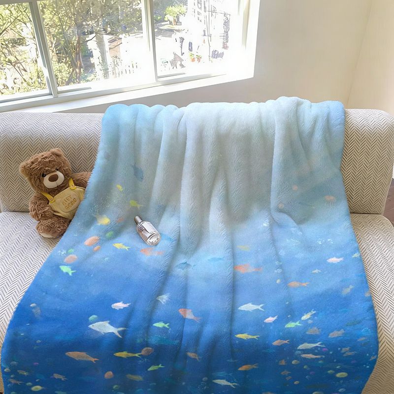 Soft Fish Patterned Fleece Blanket — product view 4