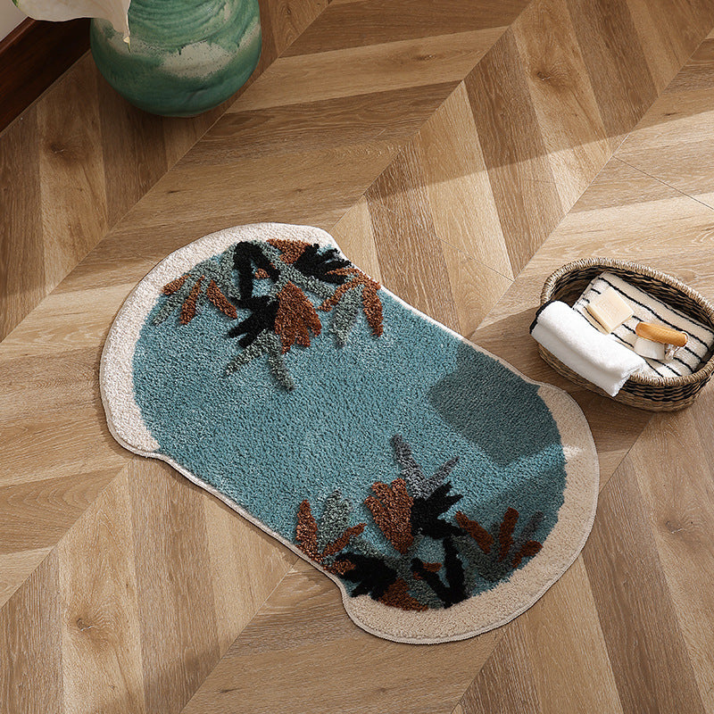 Tufted bath mat rug with botanical textured design LoungeYard — product view 4