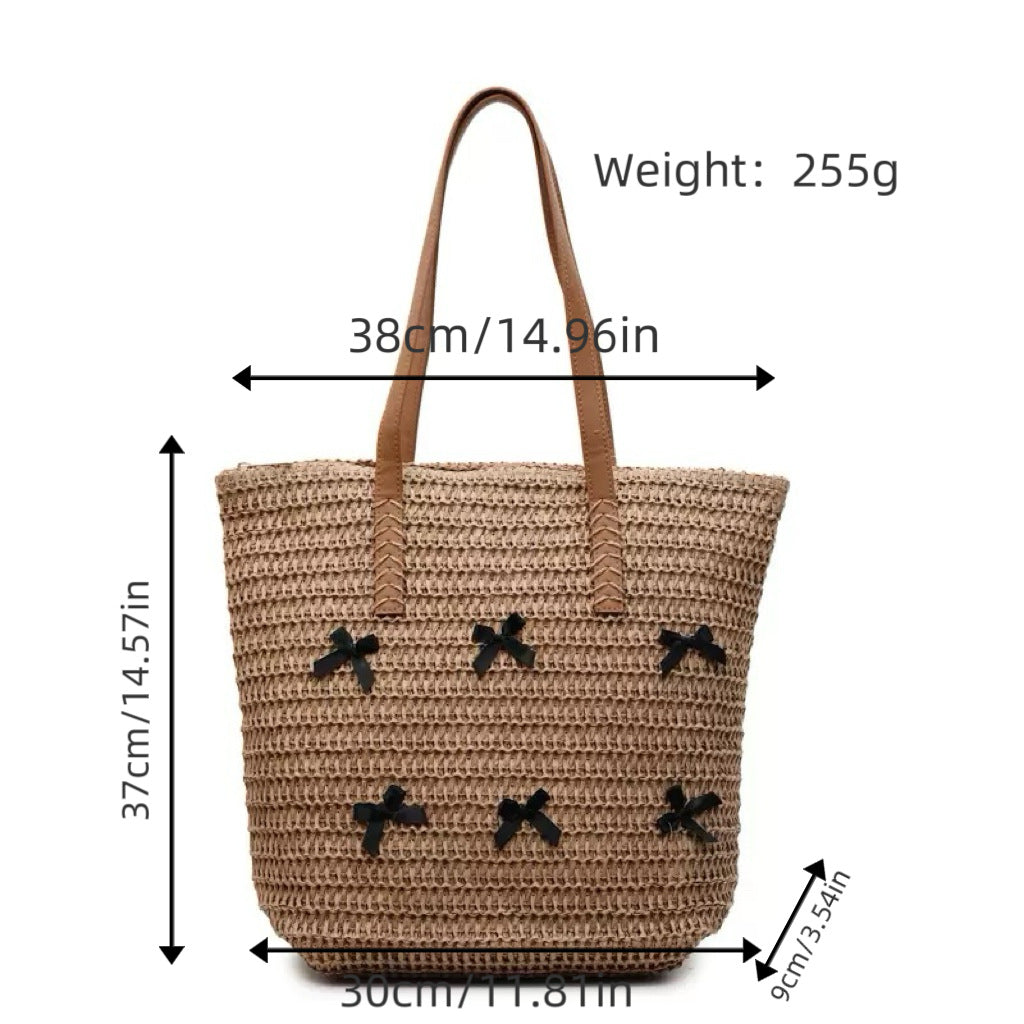 Trendy large beach bag with original bow appliqués LoungeYard — product view 7