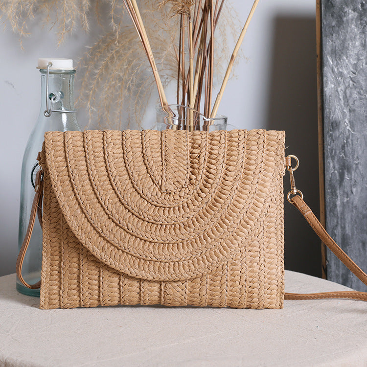 Handbag Made of High-Quality Woven Straw with Elegant Flap Closure LoungeYard — product view 6