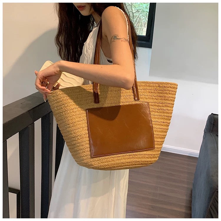 Spacious macrame tote bag with elegant leather accent LoungeYard — product view 6