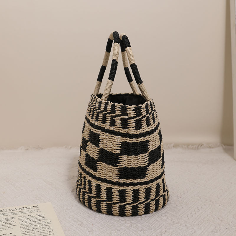 Handcrafted basket bag with modern geometric pattern LoungeYard — product view 5