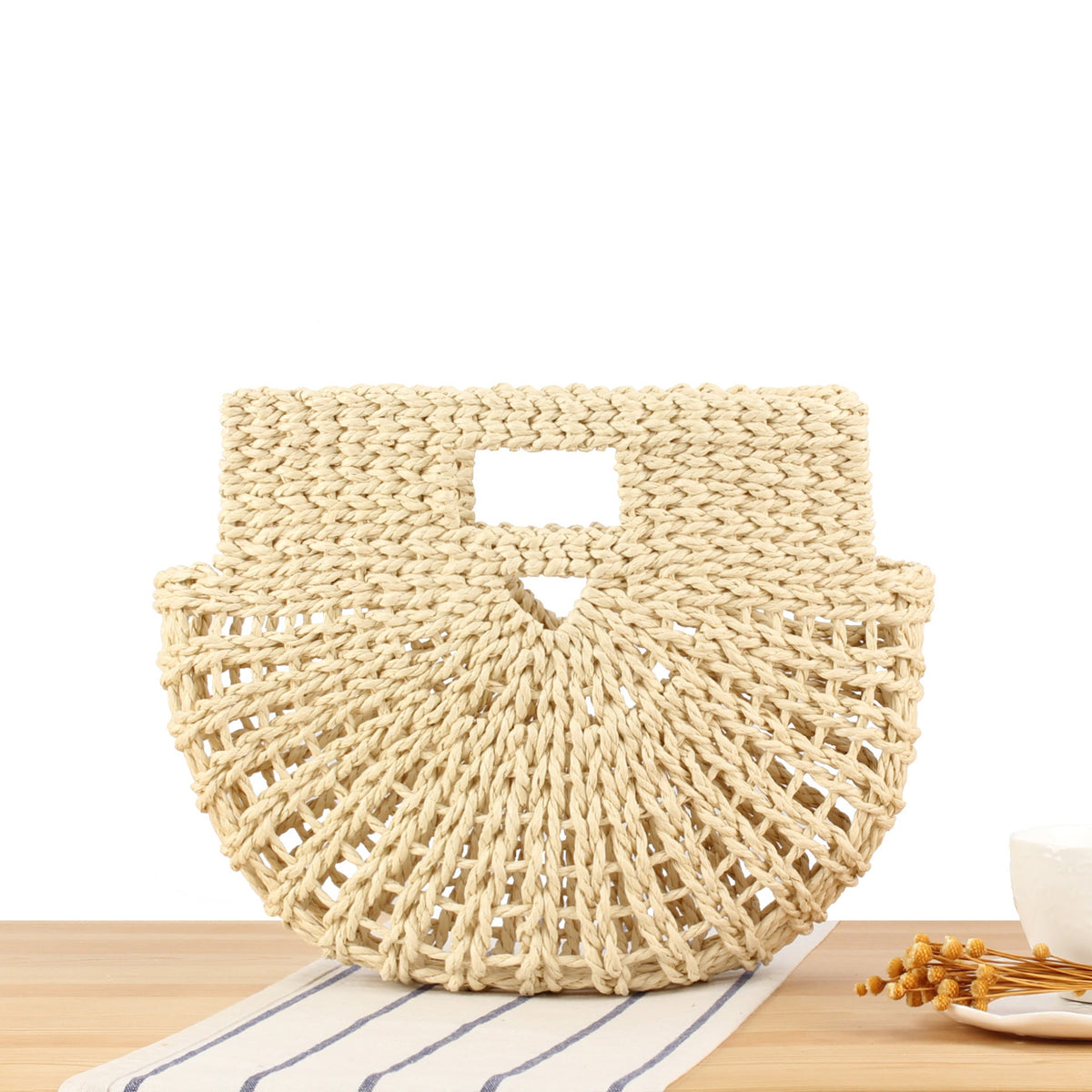 Hand-knotted basket bag with structured design LoungeYard — product view 1