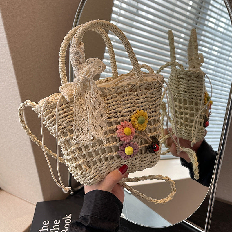 Handcrafted Floral Embroidered Woven Tote Bag — product view 3