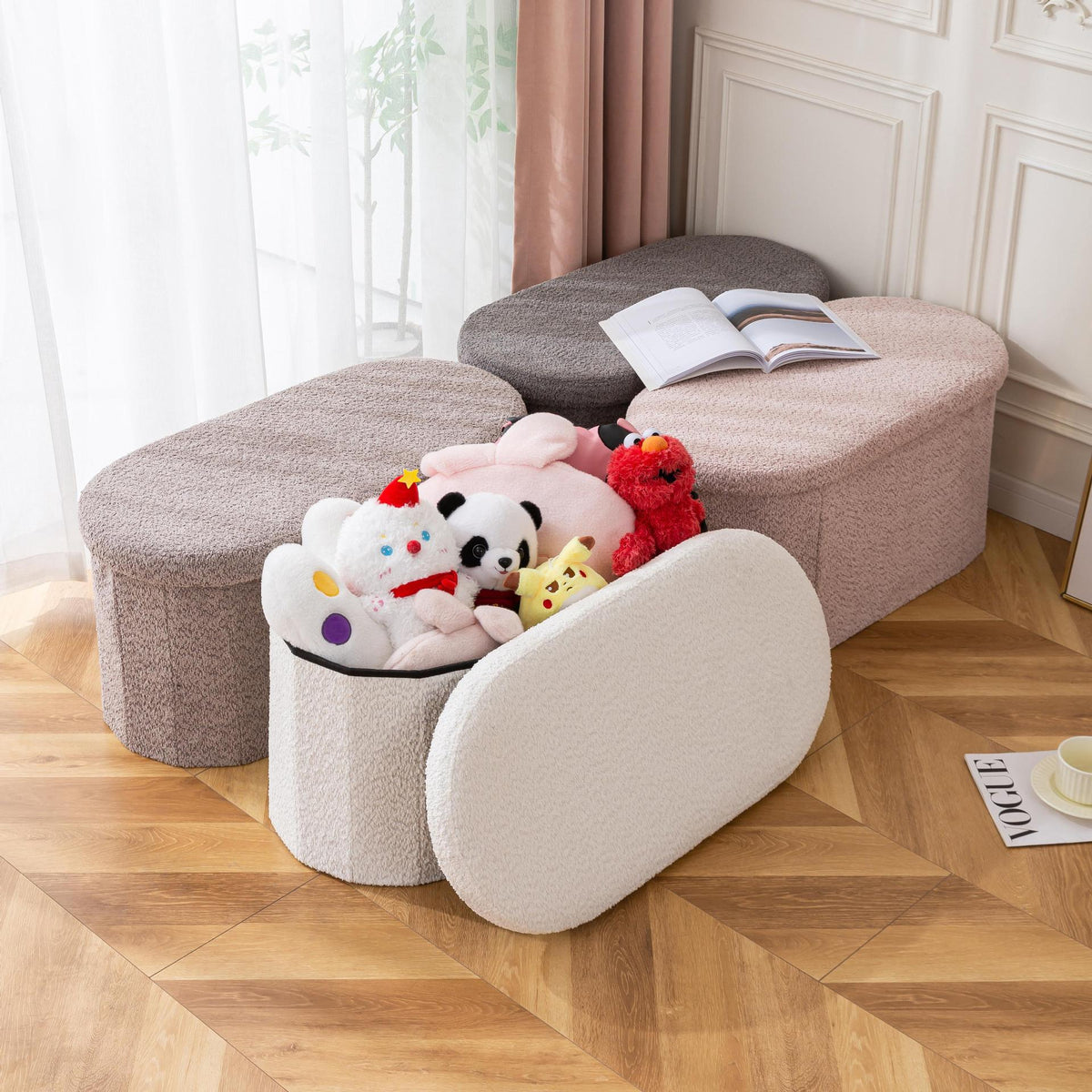 Plush Storage Ottoman Bowlift — product view 1