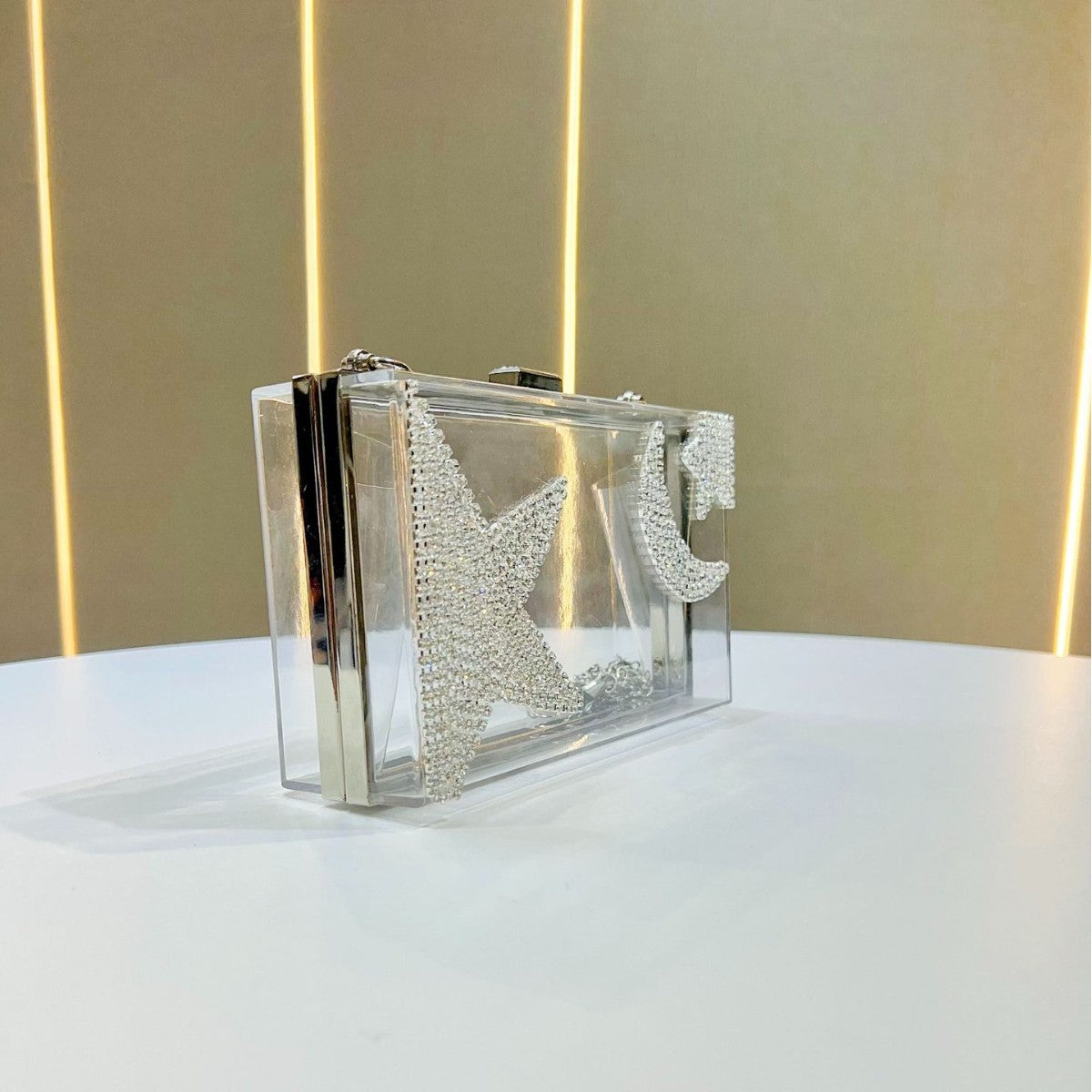 Glamorous Clear Rhinestone-Detail Clutch — product view 2