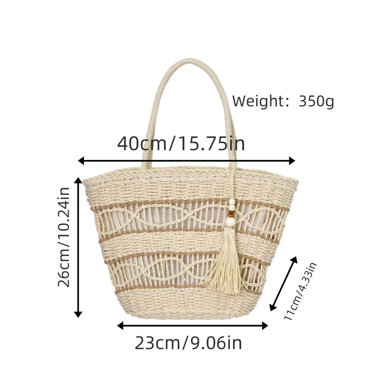 Braided basket bag with tassel details LoungeYard — product view 5