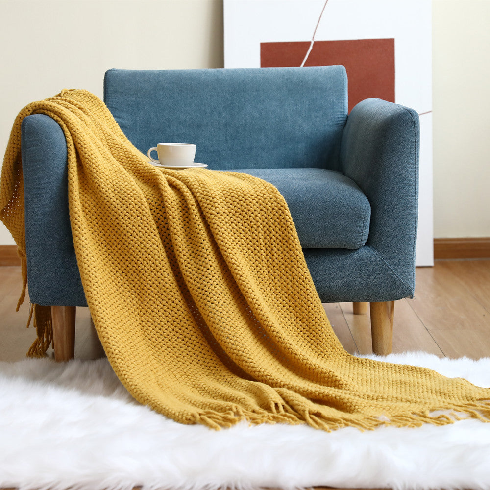 Women cozy knit blanket with decorative pattern LoungeYard — product view 2