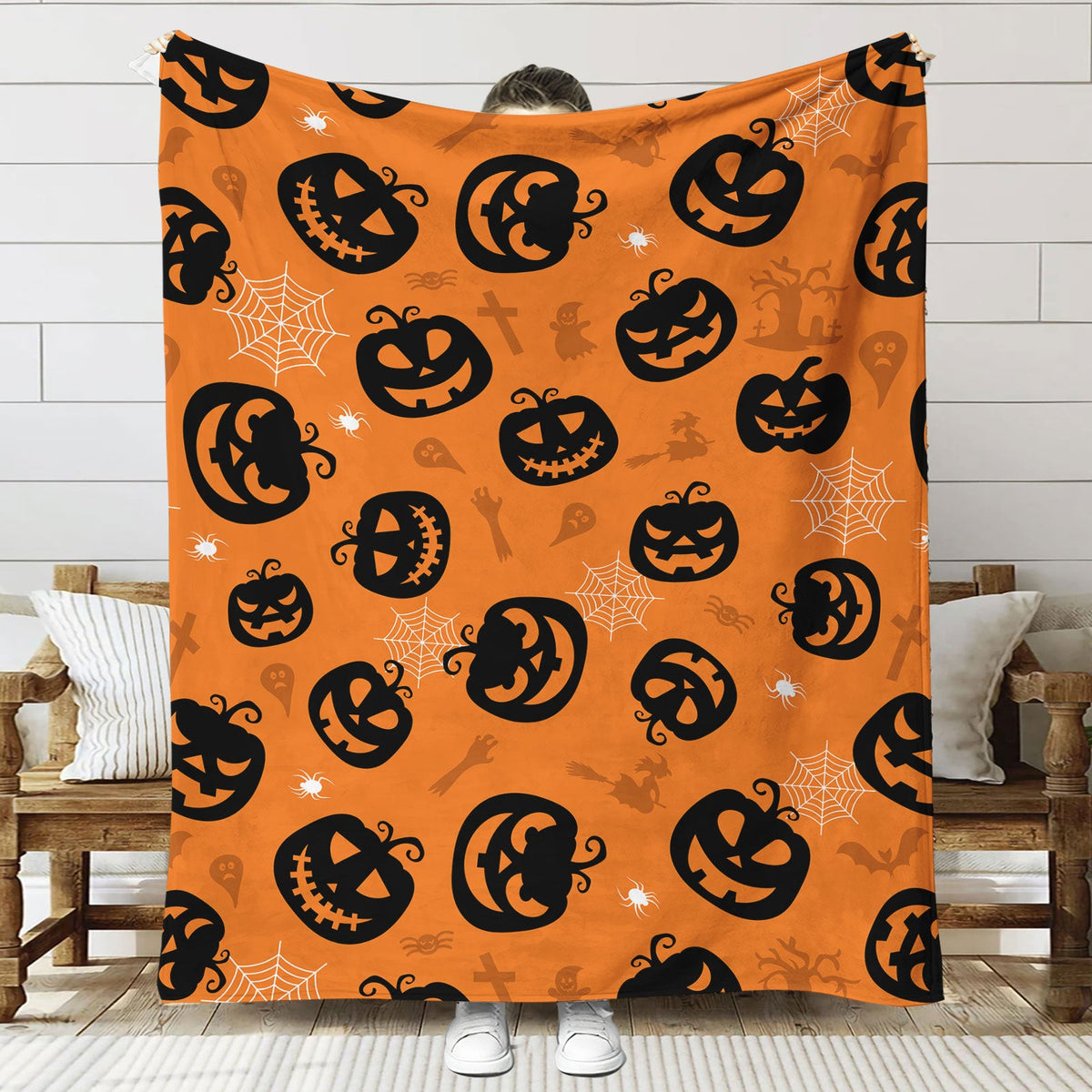 Fun-Themed Halloween Plush Throw Blanket — product view 1