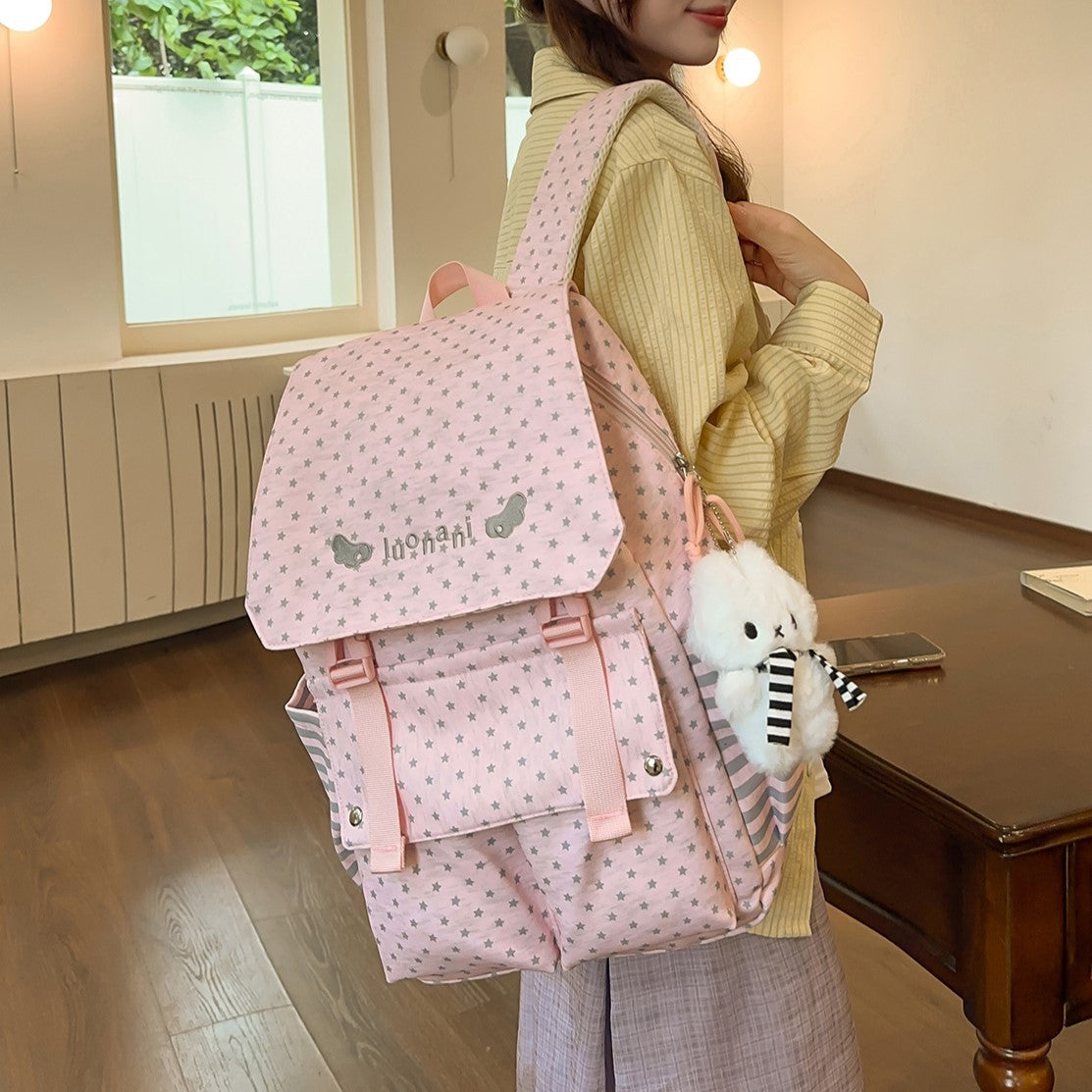 Charming Star-Embellished Casual Backpack LoungeYard — product view 1