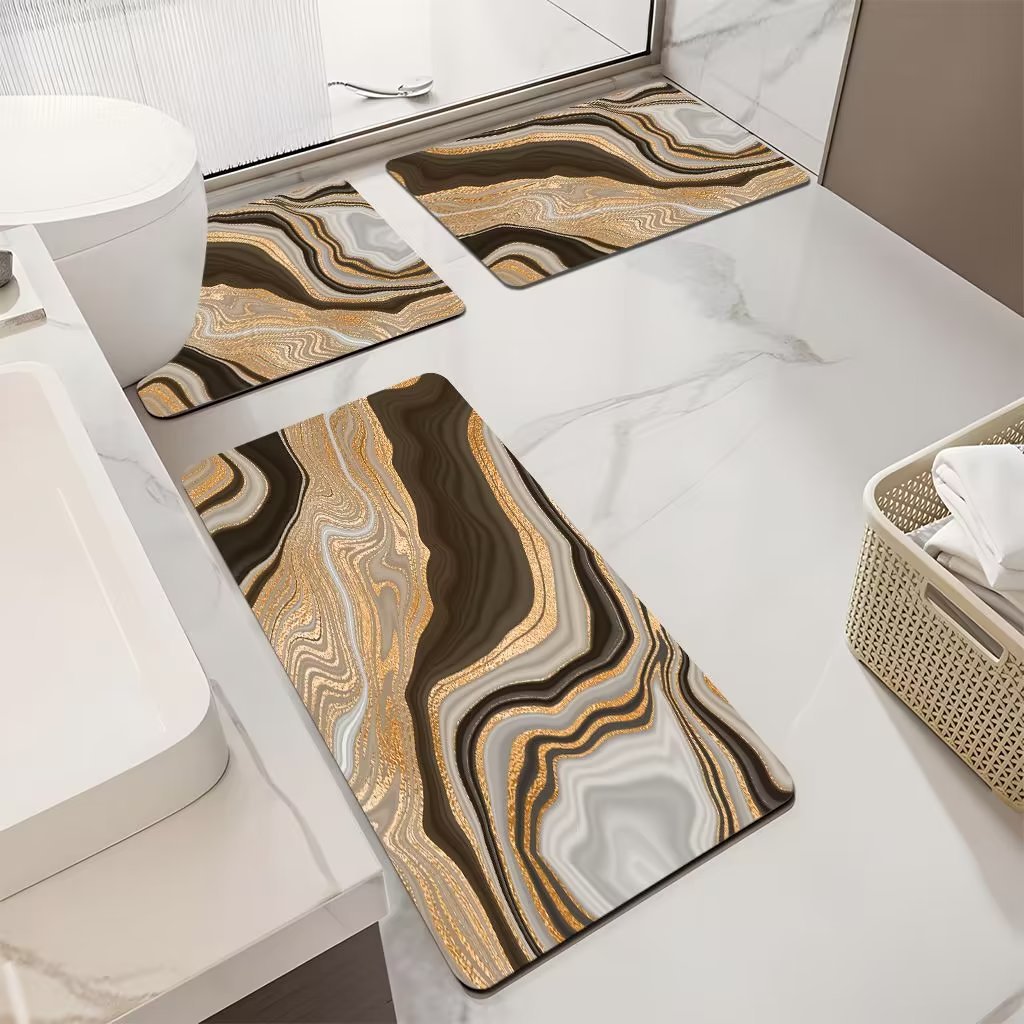 Luxurious Marble Pattern Bath Mat Set Bowlift — product view 3