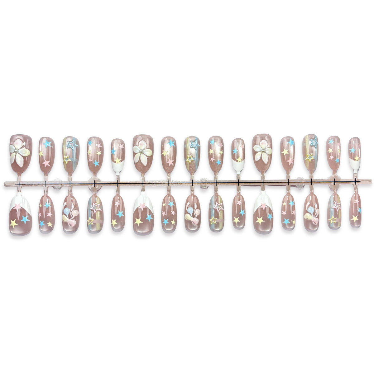Artistic Press-On Nail Set with Star and Flower Designs — product view 5