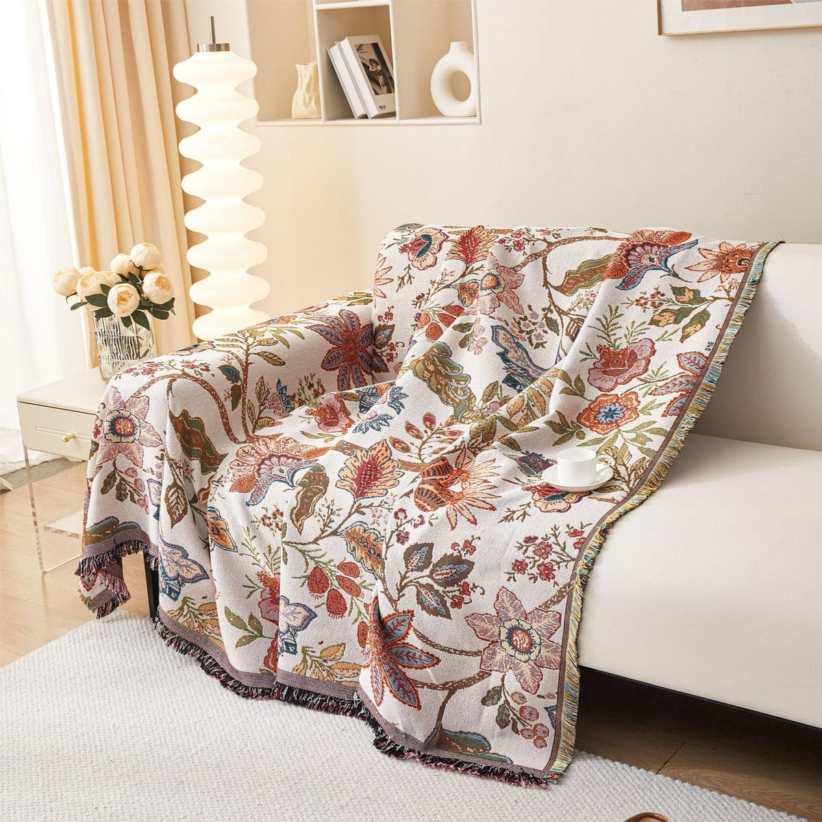 Artistic Floral Pattern Sofa Throw — product view 4