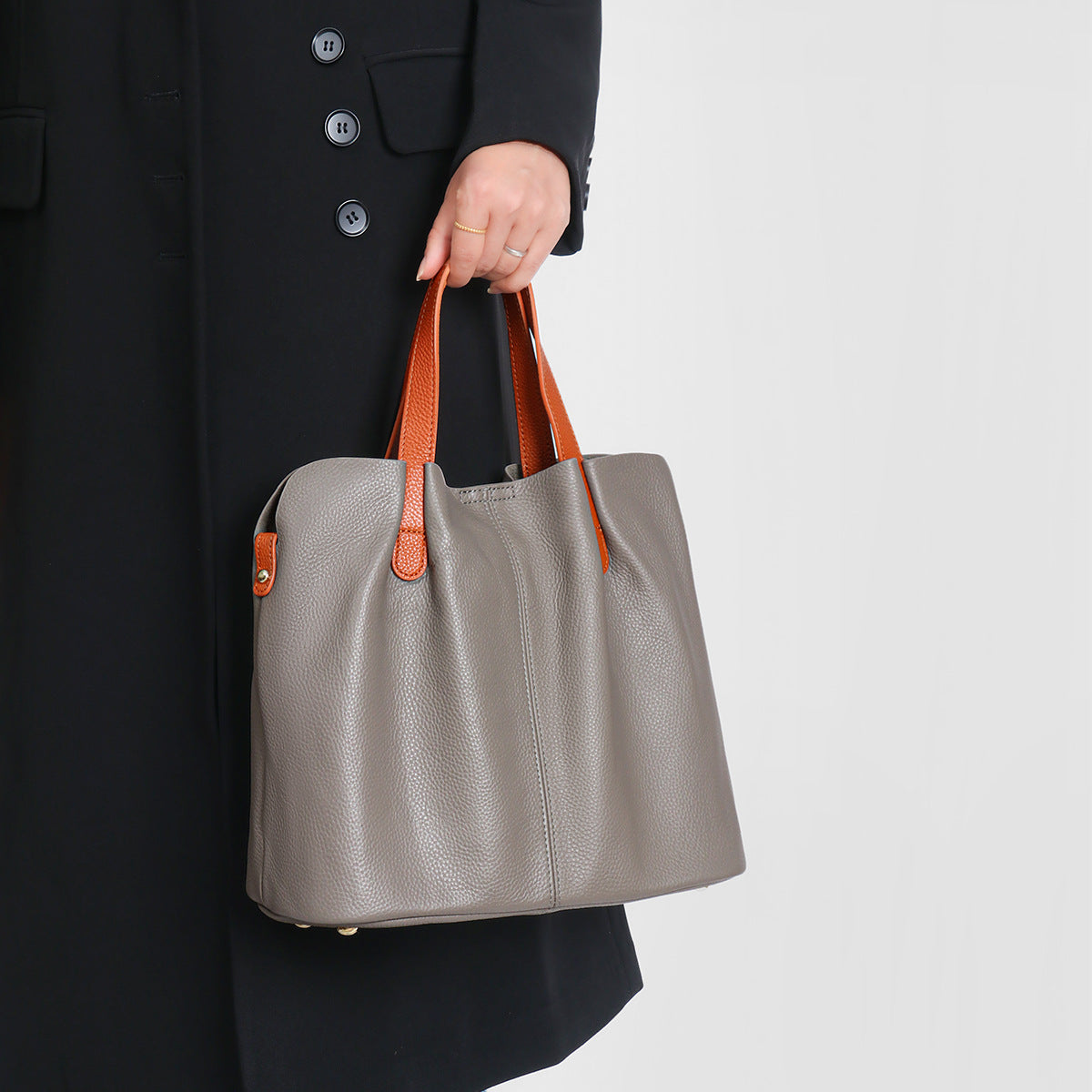 Pebbled Leather Work Tote with Contrast Top-Handles — product view 2