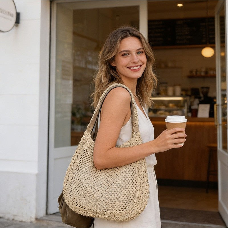 Hand-knotted net tote bag LoungeYard — product view 2