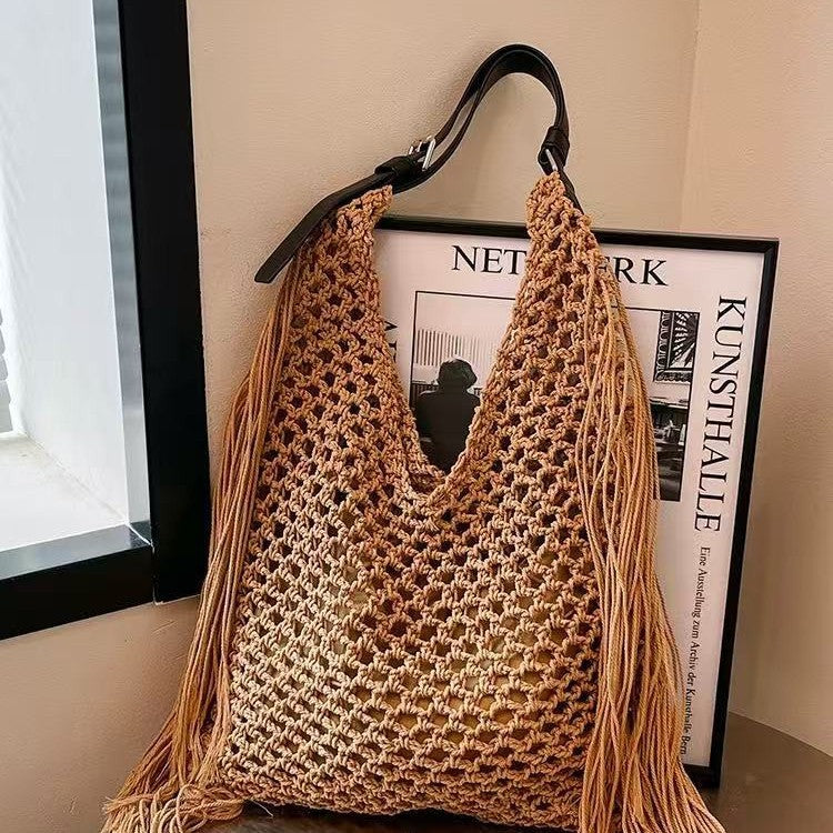Handcrafted Stylish Tote Bag with Fringes LoungeYard — product view 2