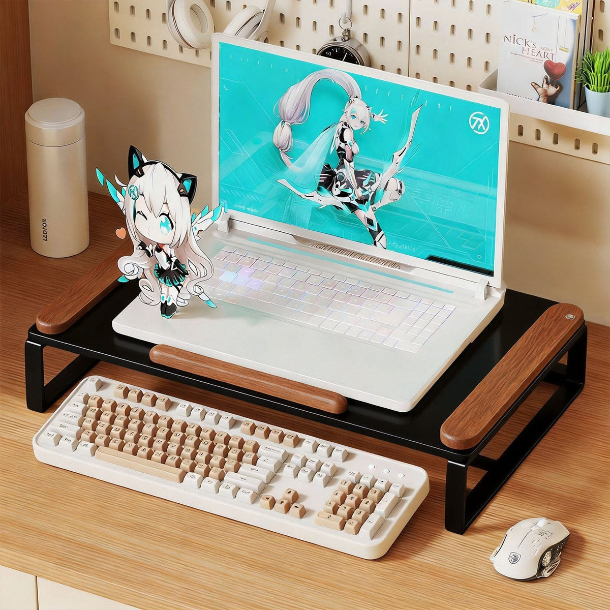 Elevated Mesh Laptop and Monitor Stand with Ventilated Metal Grid Surface and Under-Keyboard Storage — product view 1