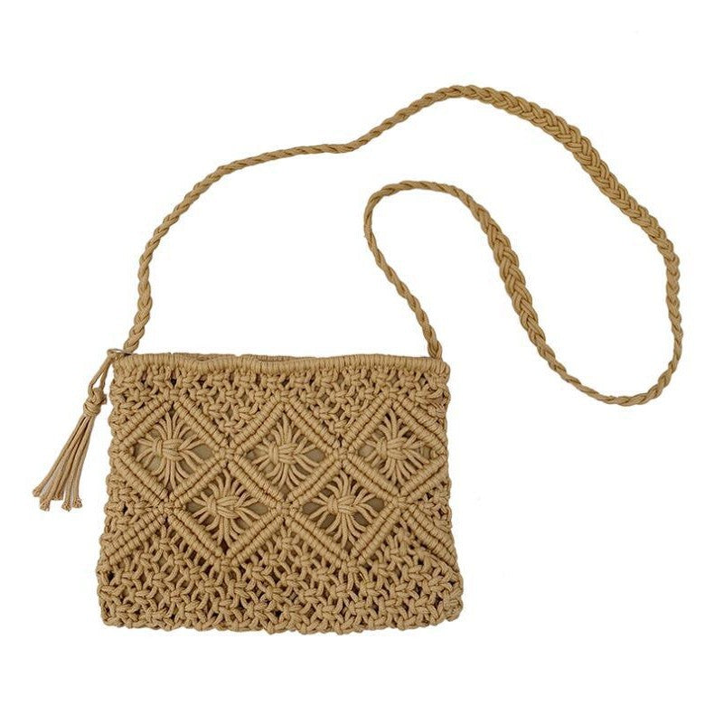 Hand-knotted shoulder bag with tassels and geometric pattern LoungeYard — product view 5