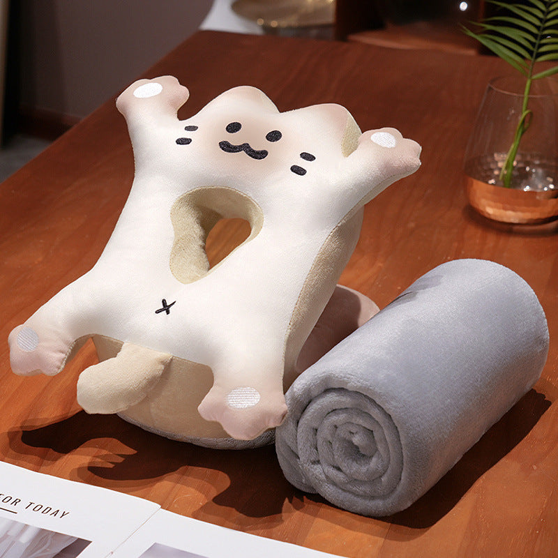Plush neck pillow with head opening and rollable cuddle blanket set — product view 4